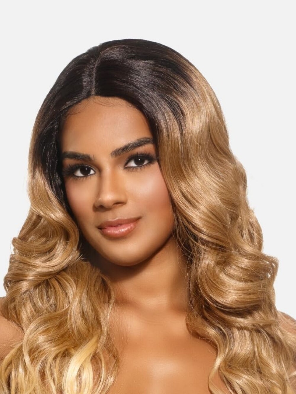 Caramel Brown with Blonde Highlights Wavy Wig